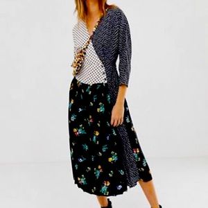 ASOS Design Mixed Print Pleated Wrap Maxi Dress with Long Sleeves
